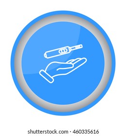 Web line icon. Pregnancy test in hand
