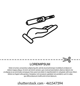 Web line icon. Pregnancy test in hand