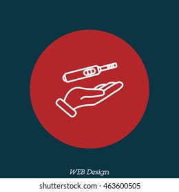 Web line icon. Pregnancy test in hand