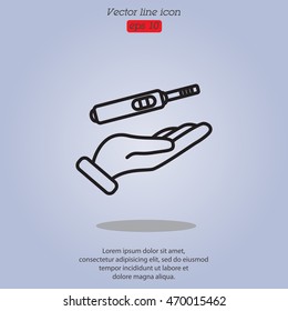 Web line icon. Pregnancy test in hand