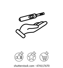 Web line icon. Pregnancy test in hand