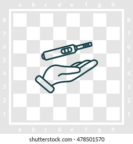 Web line icon. Pregnancy test in hand