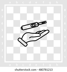 Web line icon. Pregnancy test in hand