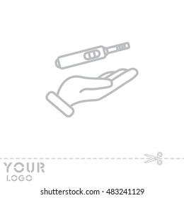 Web line icon. Pregnancy test in hand