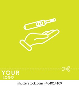 Web line icon. Pregnancy test in hand