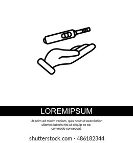 Web line icon. Pregnancy test in hand