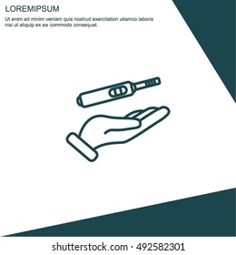 Web line icon. Pregnancy test in hand