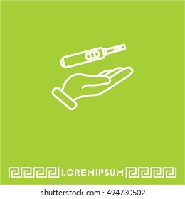 Web line icon. Pregnancy test in hand