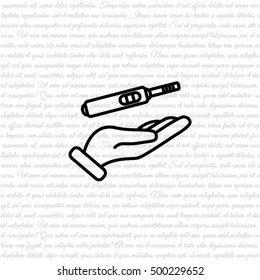 Web line icon. Pregnancy test in hand