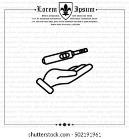 Web line icon. Pregnancy test in hand