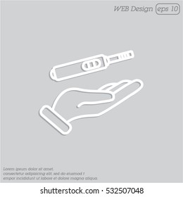 Web line icon. Pregnancy test in hand