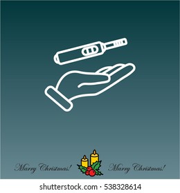 Web line icon. Pregnancy test in hand