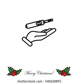 Web line icon. Pregnancy test in hand