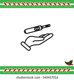 Web line icon. Pregnancy test in hand