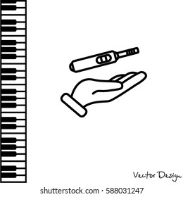 Web line icon. Pregnancy test in hand
