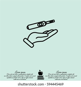 Web line icon. Pregnancy test in hand