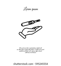 Web line icon. Pregnancy test in hand