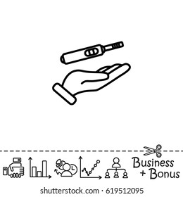 Web line icon. Pregnancy test in hand