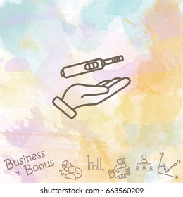 Web line icon. Pregnancy test in hand
