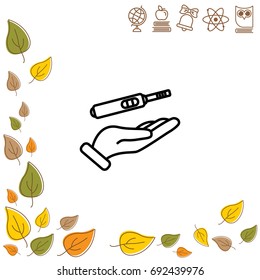 Web line icon. Pregnancy test in hand