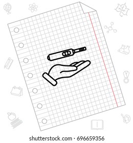 Web line icon. Pregnancy test in hand