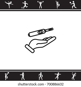 Web line icon. Pregnancy test in hand