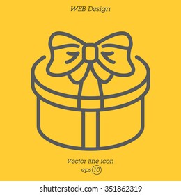 Web line icon. Present round box, gift