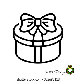 Web line icon. Present round box, gift