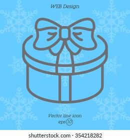 Web line icon. Present round box, gift