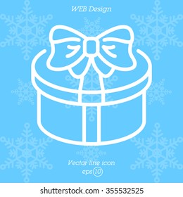 Web line icon. Present round box, gift