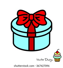 Web line icon. Present round box, gift