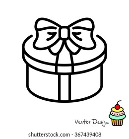 Web line icon. Present round box, gift