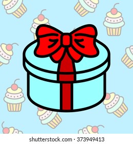 Web line icon. Present round box, gift