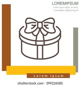 Web line icon. Present round box, gift