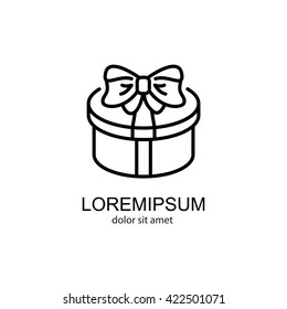 Web line icon. Present round box, gift