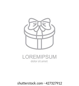 Web line icon. Present round box, gift