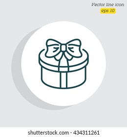 Web line icon. Present round box, gift
