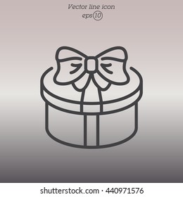 Web line icon. Present round box, gift