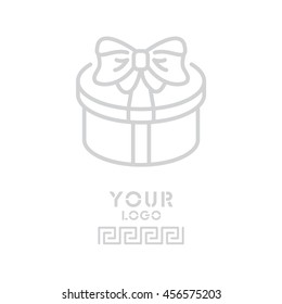 Web line icon. Present round box, gift