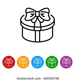 Web line icon. Present round box, gift