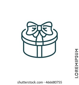 Web line icon. Present round box, gift