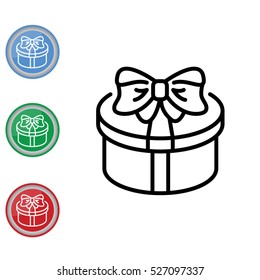 Web line icon. Present round box, gift
