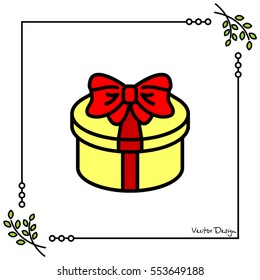 Web line icon. Present round box, gift