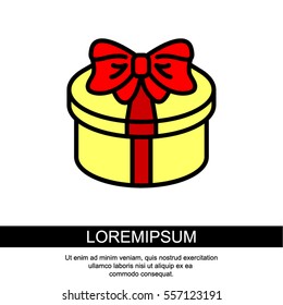Web line icon. Present round box, gift