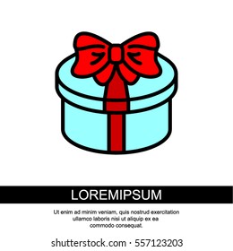 Web line icon. Present round box, gift