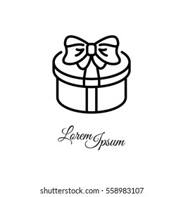 Web line icon. Present round box, gift