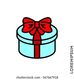 Web line icon. Present round box, gift