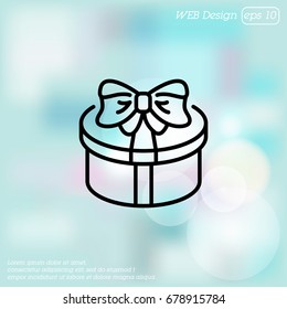 Web line icon. Present round box, gift