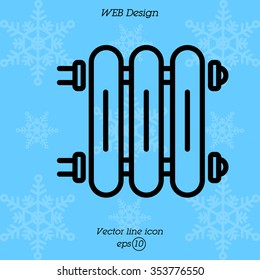 Web line icon. Radiator, Cast-iron radiator for heating systems