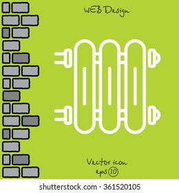 Web line icon. Radiator, Cast-iron radiator for heating systems